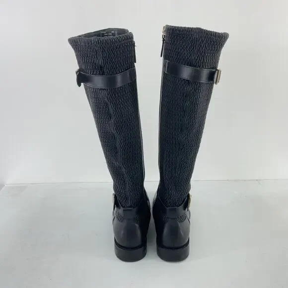 Cole Haan Black Leather Tall Knee-High Quilted Riding Boots Women's Size 9.5 - Picture 3 of 6